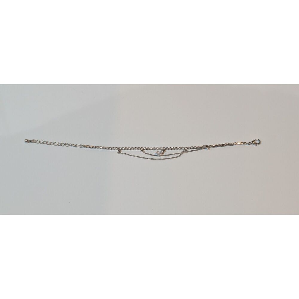 Women’s Silver Tone Rhinestone Bracelet – 9” Adjustable Chain – Elegant Jewelry